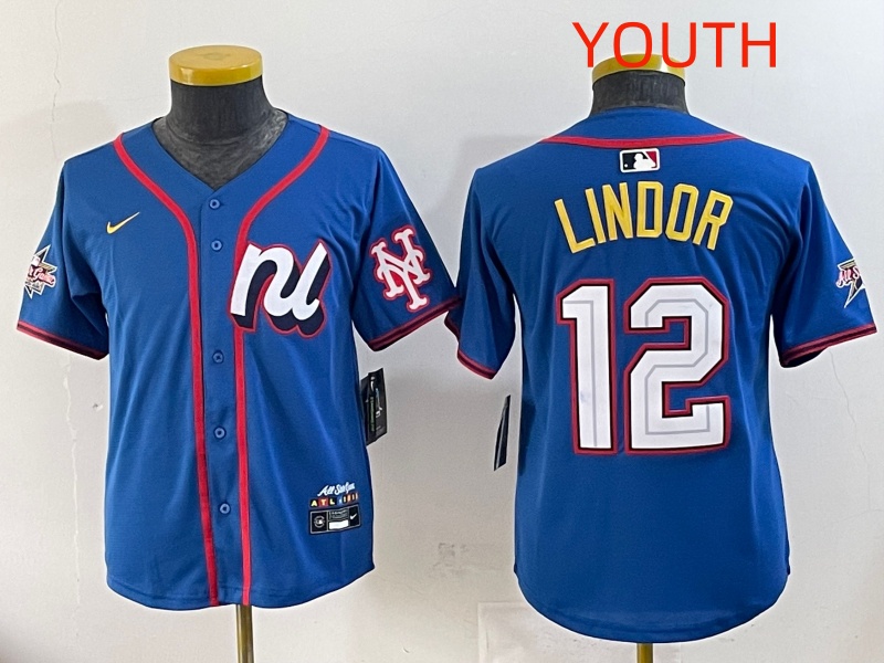 Youth 2025 New York Mets 12 Lindor Blue All star Nike MLB Jersey style 5